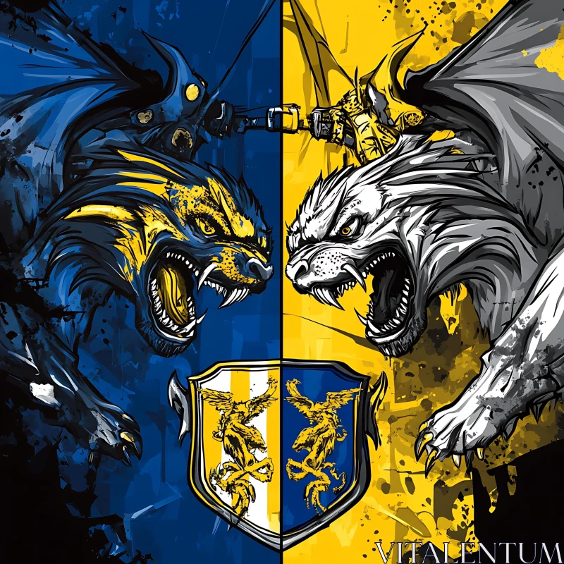 Heraldic Dragons Digital Artwork AI Image