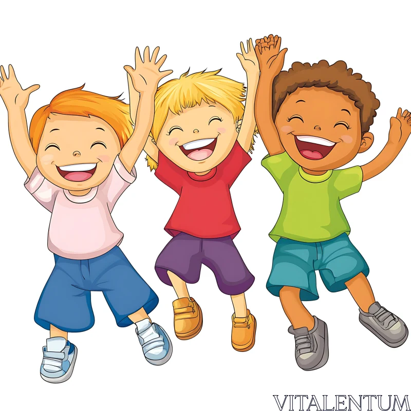 AI ART Cartoon Illustration of Happy Children Jumping