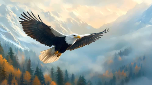 Eagle in Misty Mountain Scenery