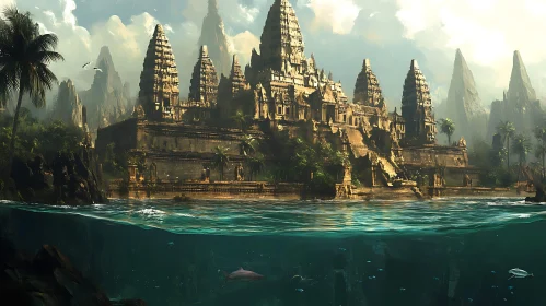 Island Temple and Underwater Life