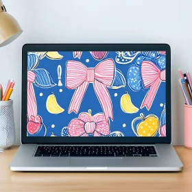 Laptop Displaying Vibrant Bows and Fruits Design