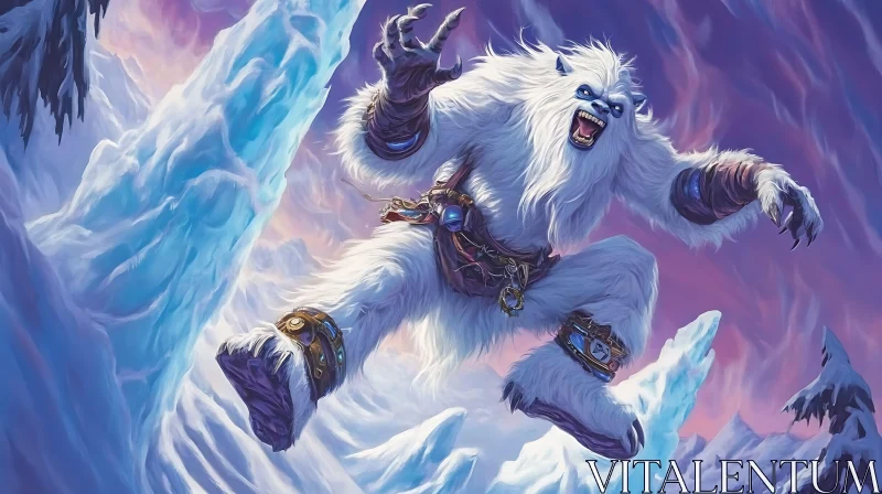 AI ART White Fur Yeti in the Mountains