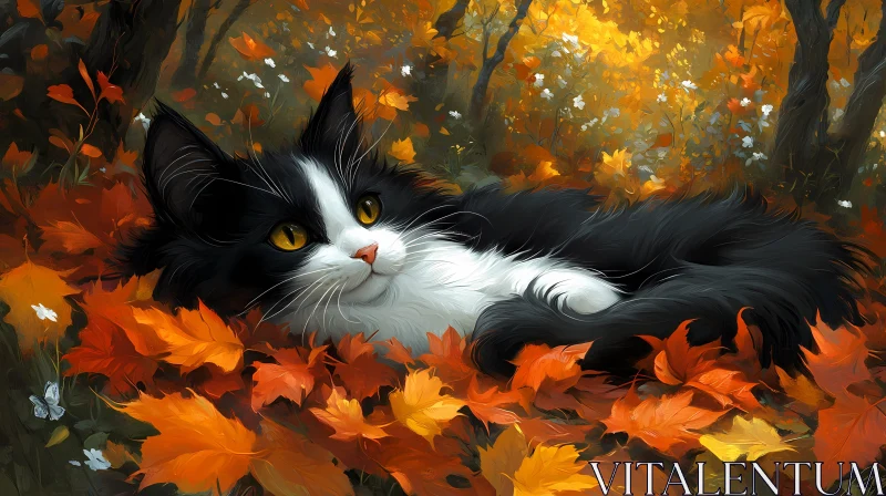 AI ART Tranquil Autumn Cat Scene