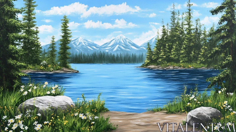 AI ART Tranquil Lake and Mountain Scene