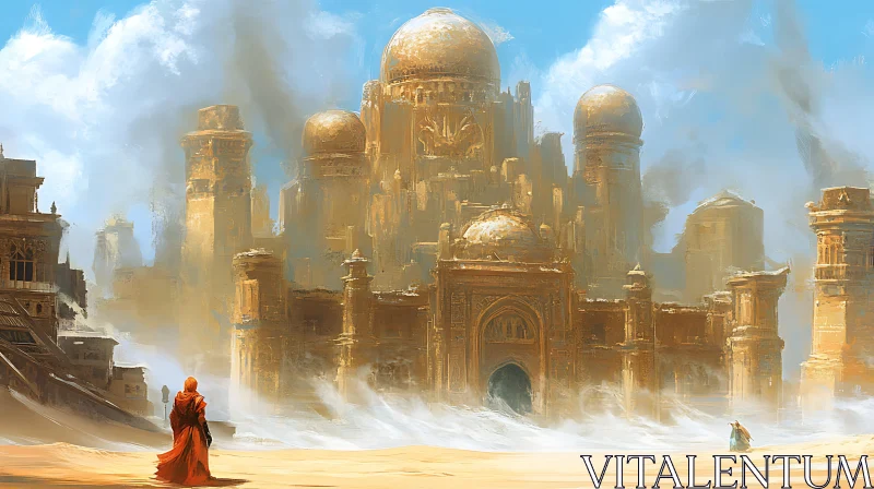 Golden City Mirage in Desert Landscape AI Image