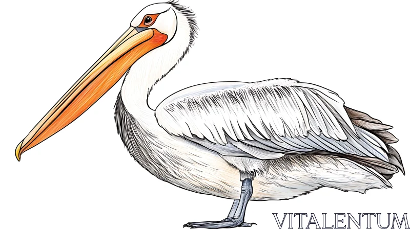 White Pelican with Orange Beak Artwork AI Image