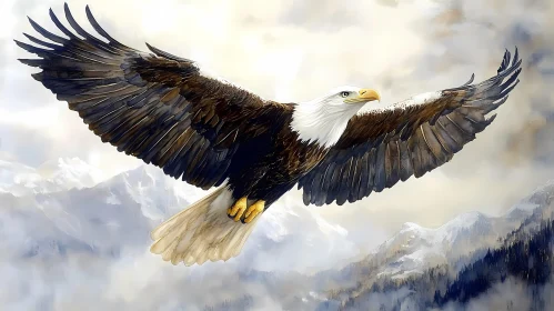 Eagle Gliding Above Snowy Peaks