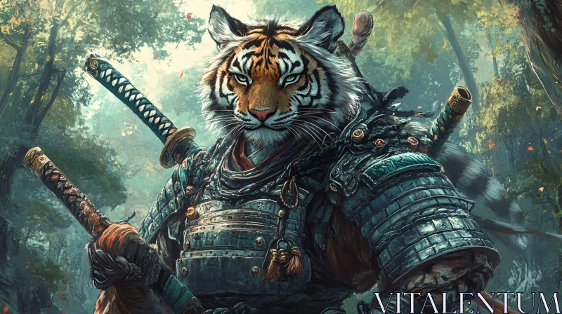 AI ART Armored Tiger Samurai in Forest