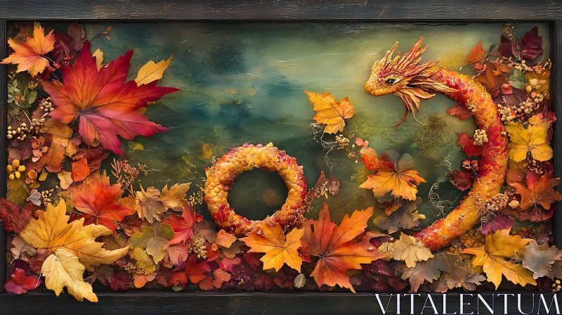 AI ART Dragon and Wreath from Autumn Leaves