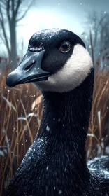 Goose Amidst Snowy Reeds