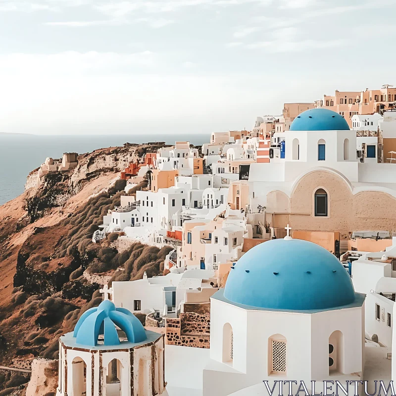 AI ART Santorini Greece: Whitewashed Buildings and Blue Domes