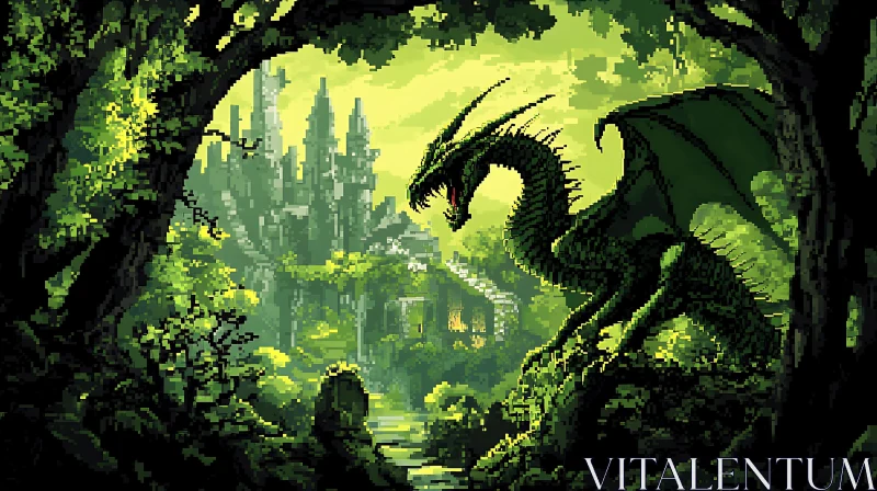 AI ART Pixelated Dragon in Forest Landscape