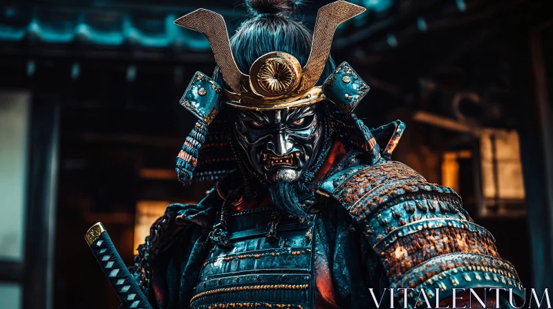 Armored Samurai Warrior Portrait AI Image