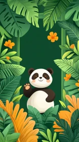 Cute Panda Amidst Tropical Leaves