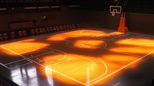 Glowing Basketball Court: Empty Arena