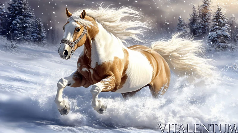 Horse Running in Snow AI Image