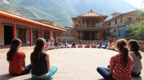 Group Meditation Amidst Ancient Architecture