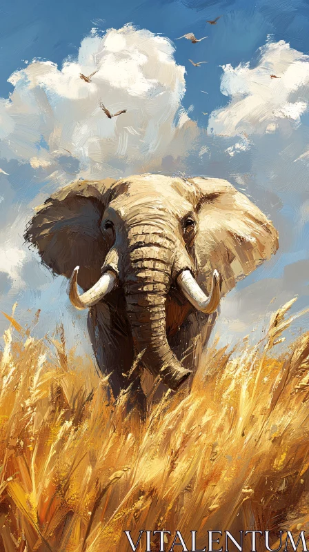 Elephant in the Wild Painting AI Image