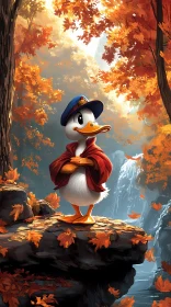 Duck in Red Cloak Amongst Autumn Leaves