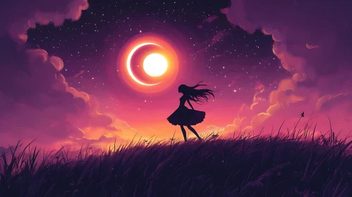 Silhouette Girl Night Sky Art