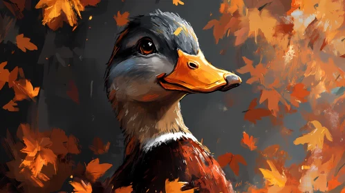 Duck and Fall Foliage Illustration