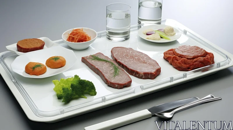 Artistic Tray: Precise and Lifelike Plating of Meat and Vegetables AI Image