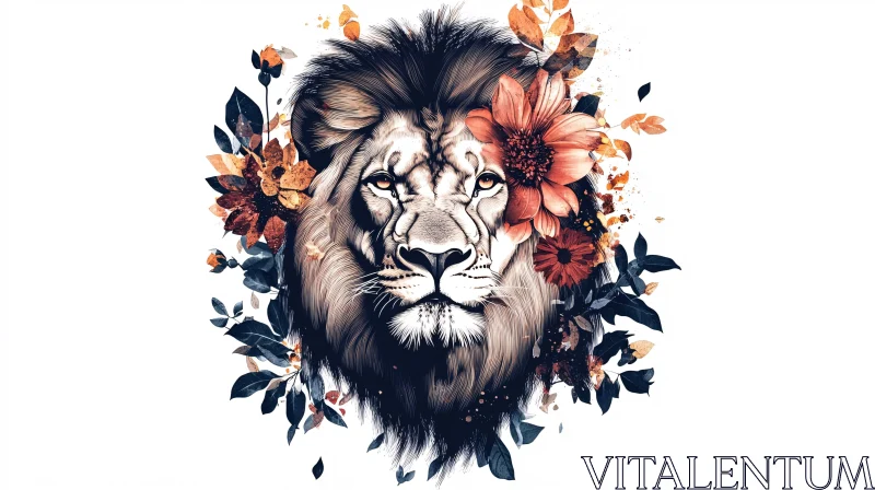 Floral Lion Portrait AI Image