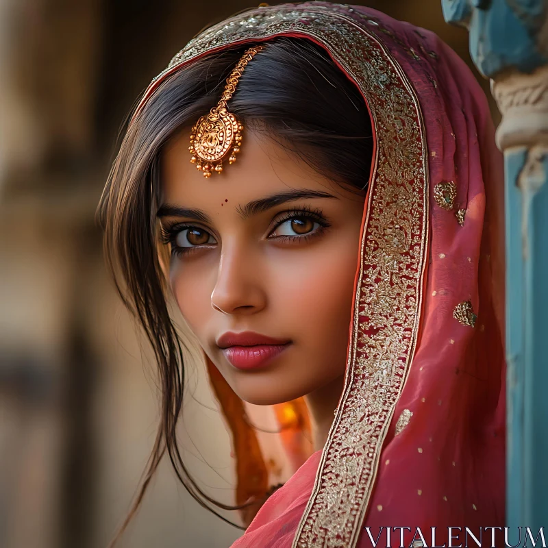 Portrait of a Woman with Golden Jewelry AI Image