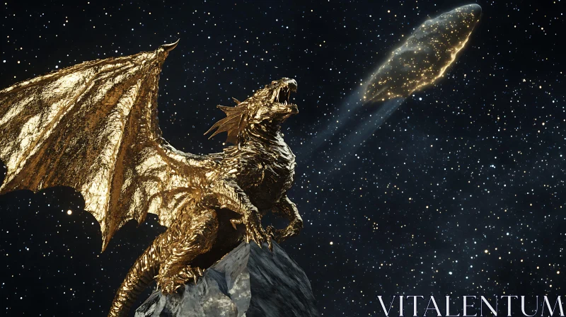 AI ART Mythical Golden Dragon in Starry Night