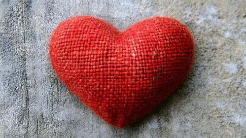 Red Burlap Heart on Gray Texture