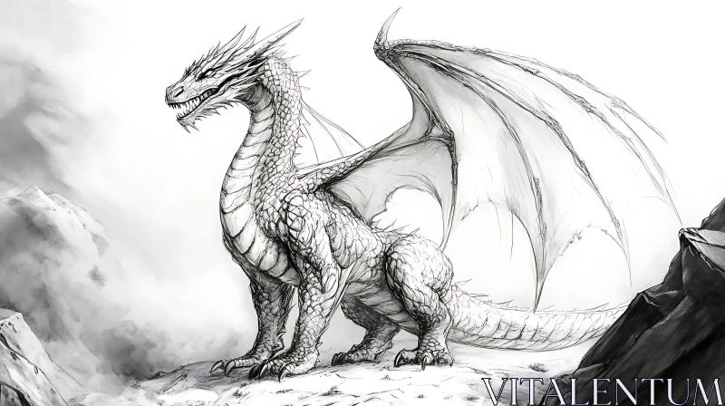 Detailed Dragon Drawing on White Background AI Image