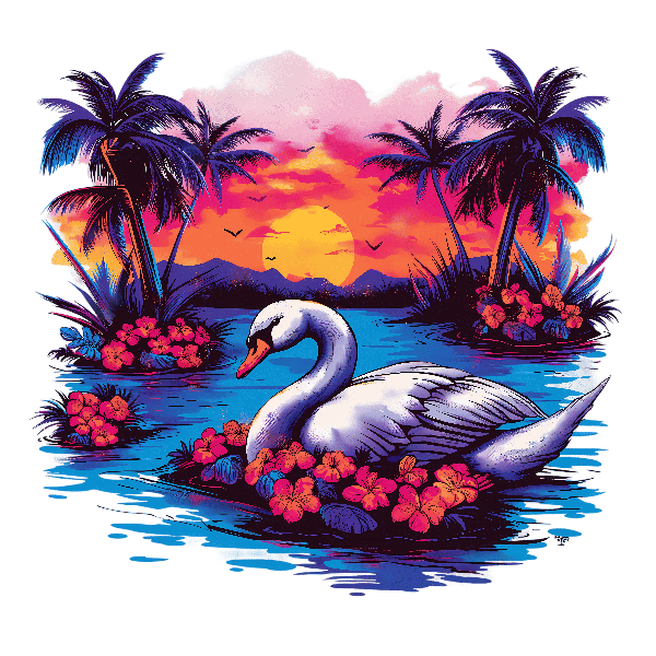 POD Design Swan and Sunset Tropical Print