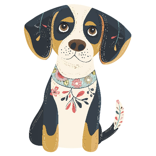 POD Design Cartoon Dog with Floral Collar on Transparent Background