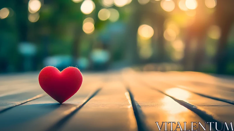 Red Heart on Wooden Background AI Image