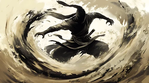 Dynamic Ninja Illustration with Katana