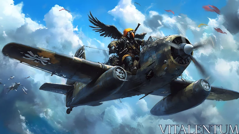 Winged Aviator Soaring Above the Clouds AI Image