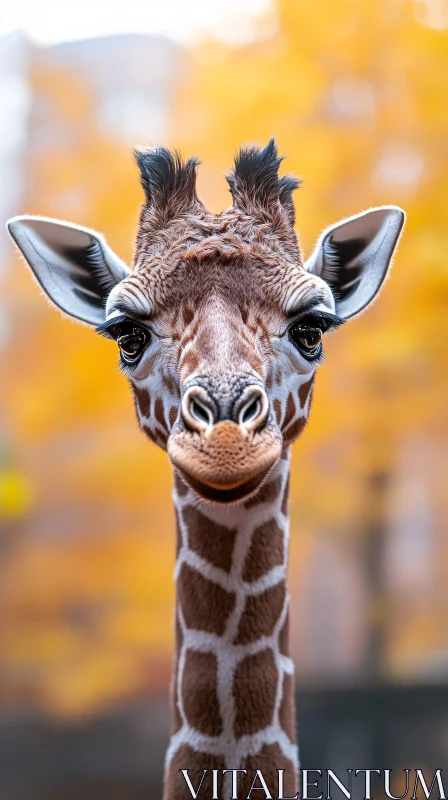 Giraffe in Autumn Setting AI Image