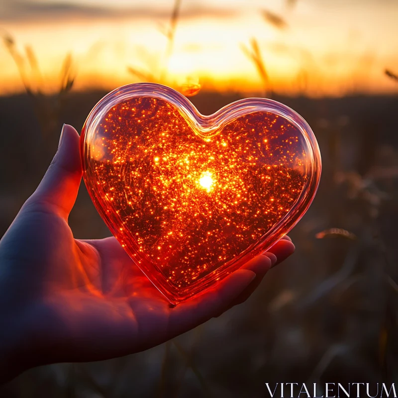 Glowing Heart at Sunset AI Image