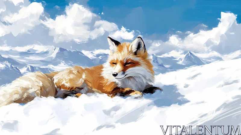 Serene Fox Amongst Snowy Peaks AI Image