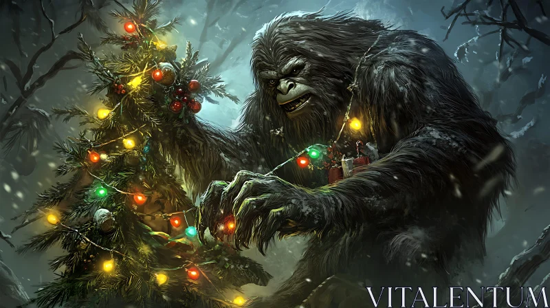 Bigfoot's Christmas Tree Decoration AI Image