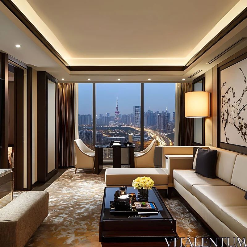 AI ART Elegant Living Room Overlooking the City Skyline