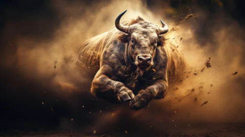 Epic Bull in Action - A Gold-Toned Wilderness Portrait