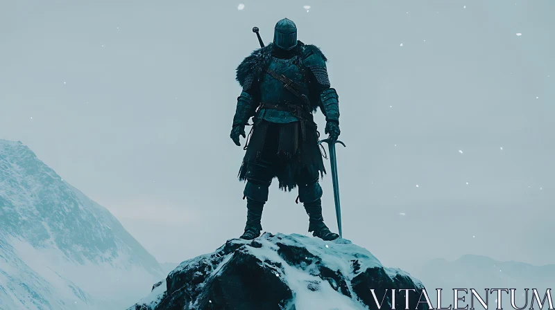 AI ART Armored Knight in Winter Landscape