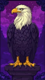 Illustrated Eagle on Stone under Purple Sky