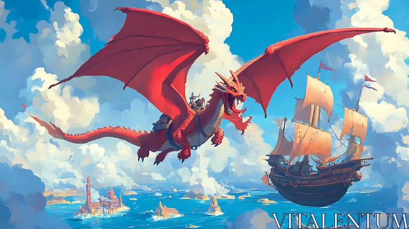 AI ART Fantasy Dragon Sailing Ship Adventure