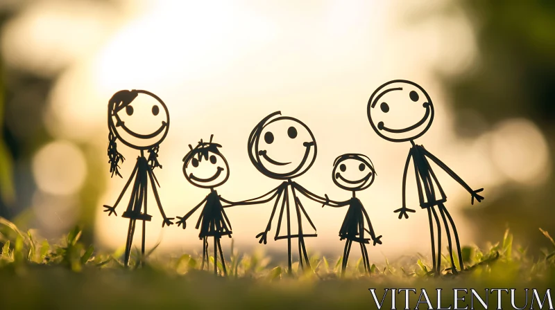 Simple Joy: A Stick Figure Family Portrait AI Image