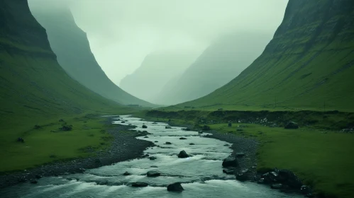 Foggy Mountain Stream - A Fantasy Landscape in Muted Tones