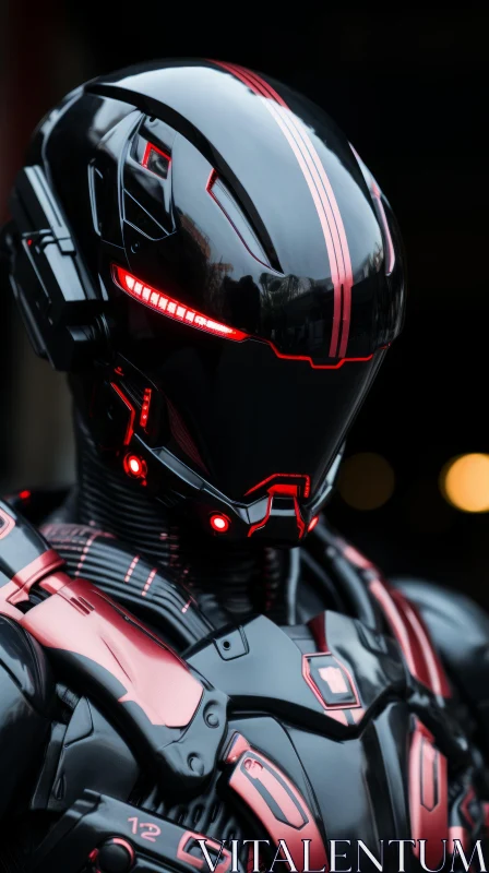Futuristic Robot with Red LED Lights in Cobra Style AI Image