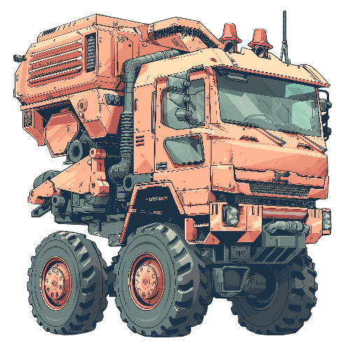 Illustrated Orange Futuristic Truck with Cartoon Flair