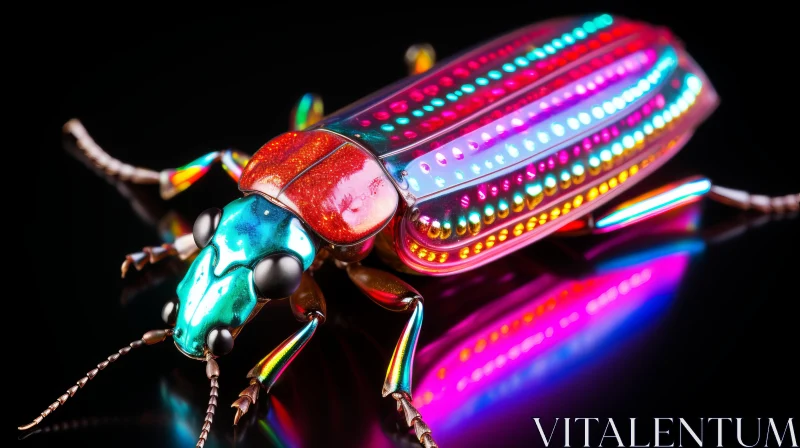 Neon Beetle on Black Background: A Luminous Insect Artwork AI Image